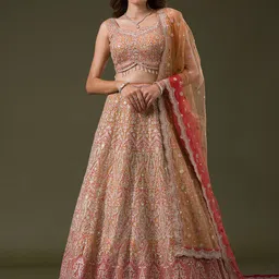 Koskii Embroidered Mirror Work Net Ready to Wear Lehenga & Blouse With Dupatta-picture-4