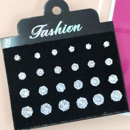 Shivarth Set of 12 Silver-Plated Metal American Diamond Earrings-image-81