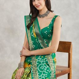 Janasya Bandhani Printed Zari Saree With Blouse Piece-picture-7