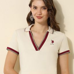 U.S. Polo Assn. Women Women Polo Collar Pure Cotton Applique T-shirt-image-75
