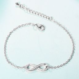 Peora Silver-Plated Cubic Zirconia Studded Wraparound Bracelet With Red Rose-image-84