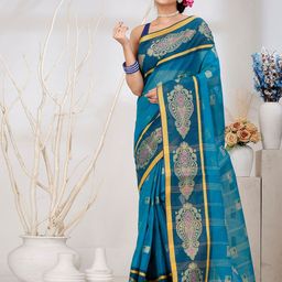 PuJoy Ethnic Motifs Zari Pure Cotton Handloom Taant Saree-picture-22