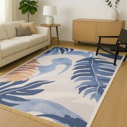 RRC Blue Floral No Shredding Polyester Carpet-image-6
