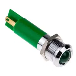 RS PRO Green Panel Mount Indicator, Mounting Hole Size 12 mm, Termination Type Solder Tab, IP Rating IP67, Model No 208481-22