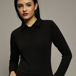 The Roadster Lifestyle Co. Women Solid Polo Collar Slim Fit T-shirt-image-25