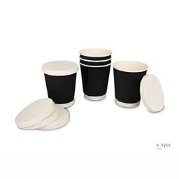 e kysa Set of 25 Black & White Disposable Paper Cups with Lids - 350 ml image 4
