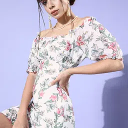 DODO & MOA Women Classic White Romantic Florals Dress-picture-19