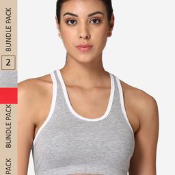 ABELINO Pack Of 2 Lightly Padded Removable Padding Racer Back Cotton Sports Bra-image-37