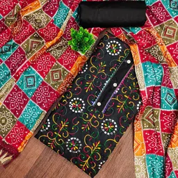 KALINI Floral Embroidered Thread Work Unstitched Dress Material-image-97