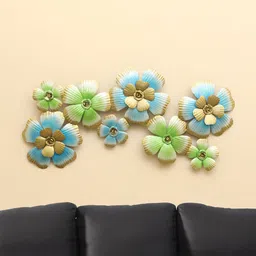 vedas Mystic Indiana Blue & Green Textured Metal Jose Flower Wall Decor-image-55
