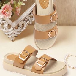 ELLE Women Textured Synthetic Open Toe Flats With Buckles-63