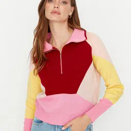 Trendyol Colourblocked Shirt Collar Acrylic Pullover Sweatshirt-image-82