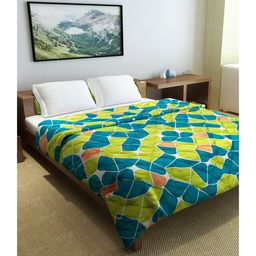 Divine Casa Microfiber All Weather 150 GSM Reversible Double Bed Quilt Comforter Blanket Geometric Print - Green and Orange-25