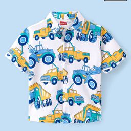 Babyhug 100% Cotton Knit Half Sleeve Shirt With JCB Print - White-image-93