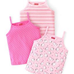 Babyhug 100% Cotton Knit Sleeveless Slips With Floral & Kitty Print Pack Of 3 - Pink-image-83