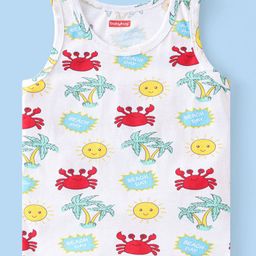 Babyhug 100% Cotton Knit Sleeveless Sando With Crab Print - White-image-99