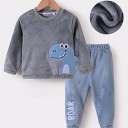 Kookie Kids Full Sleeves Winter Wear Suit With Dino Applique - Grey-image-101