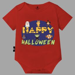 The Peppy Tend Halloween Theme 100% Cotton Half Sleeves Happy Halloween Text Printed Onesie - Red-picture-44