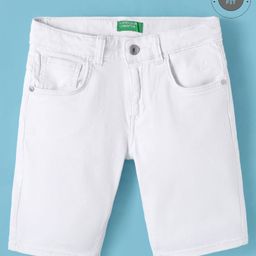 UCB Denim Woven Knee Length Solid Colored Shorts - White-image-23