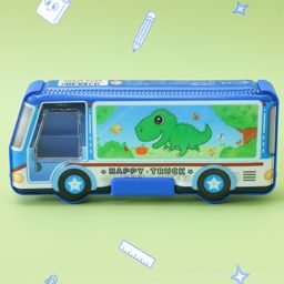 ZOE Bus Shaped Cartoon Print Pencil Box - Blue-27