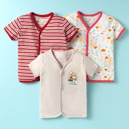 OHMS Single Jersey Knit Half Sleeves Jhablas With Striped & Traingle Print Pack Of 3 - Red & Beige-image-1