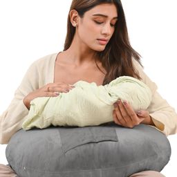 CHERILO Feeding Pillow for New Born Baby with Adjustable Strap & Bottle Holder Pouch- Grey-image-55
