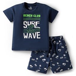Doodle Poodle 100% Cotton Half Sleeves Shorts Night Suit With Beach Theme Print- Navy Blue-image-45