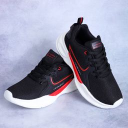 ABROS Colour Blocked & Play Big Text Designed Lace Up Shoes - Black & Red-image-88