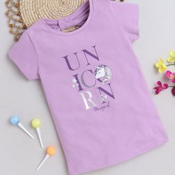 BABY NATION Cotton Half Sleeves Unicorn Printed Tee - Purple-image-53