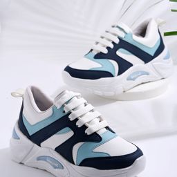 Shoetopia Colour Blocked Sneakers - Navy Blue & White-image-6