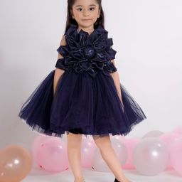 Ministitch Net Woven Sleeveless Bow Applique Detailed Dress - Navy Blue-image-48