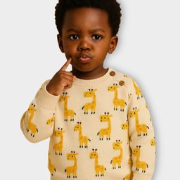 Mi Arcus 100% Cotton Knit Full Sleeves Giraffe Designed Sweater - Cream-image-33