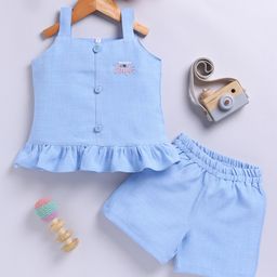 TOONYPORT Cotton Knit Sleeveless Remember To Smile Text Printed Top & Shorts Set - Blue-picture-36