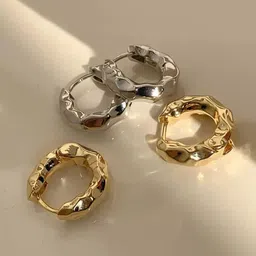 Krelin Set Of 2 Rhodium-Plated Contemporary Shaped Sculpted Hoop Earrings-52