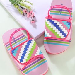Babyoye Velcro Closure Flip Flops with Backstrap Chevron Print - Pink image 2