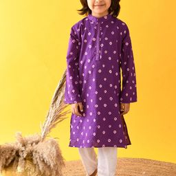 Kalp Boys Bandhani Dyed Pure Cotton Straight Kurta with Pyjamas-image-64
