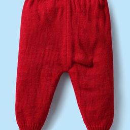 Babyhug Knitted Full Sleeves Striped Front Open Sweater Set with Booties & Cap - Red & White image 5