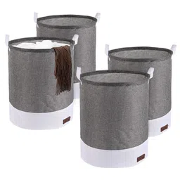 Kuber Industries Grey & White 4 Pieces Printed Foldable Cloth Basket With Handle - 43 L-51