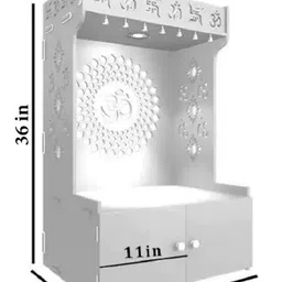 homscape Divine Om Chakra Wooden White Pooja Mandir With Spacious Shelf & Inbuilt Focus Light image 4
