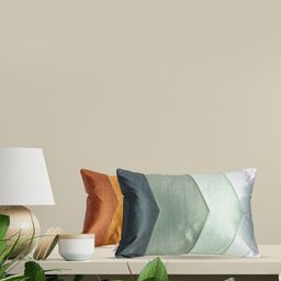 Home Mustard & Grey Set of Single Colourblocked Rectangle Cushion Covers image 1