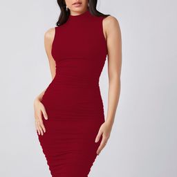 KATECLO Women Solid Mock Neck Bodycon Dress-image-53