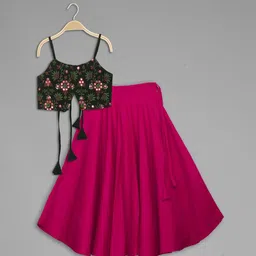 Anneca Girls Floral Embroidered Mirror Work Ready to Wear Lehenga With Choli-picture-50