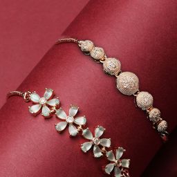 ZENEME Women 2 Brass American Diamond Rose Gold-Plated Charm Bracelet-image-63