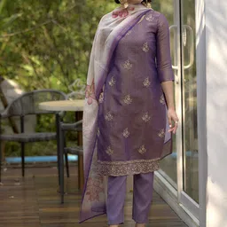 DIVASTRI Floral Embroidered Thread Work Straight Kurta With Trouser And Dupatta-picture-0
