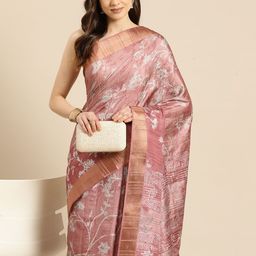 Silk Land Floral Printed Zari Block Print Saree-image-77