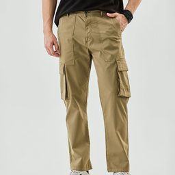 Snitch Men Khaki Mid-Rise Baggy Cargo Pants-picture-15