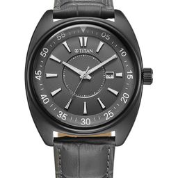 Titan Men Dial & Leather Textured Straps Analogue Watch 90211QL02-15