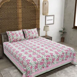 CLOTHOLOGY Pink & White Floral Printed Pure cotton 180 TC King Bedsheet Set 2.75 x 2.25 m-picture-4
