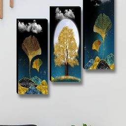 SAF Mustard & Blue 3 Pieces Floral Printed Wall Paintings-picture-30