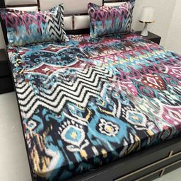 Pure Decor White & Purple Abstract Pure Cotton 330 TC King Bedsheet Set 2.73 m x 2.73 m-14
